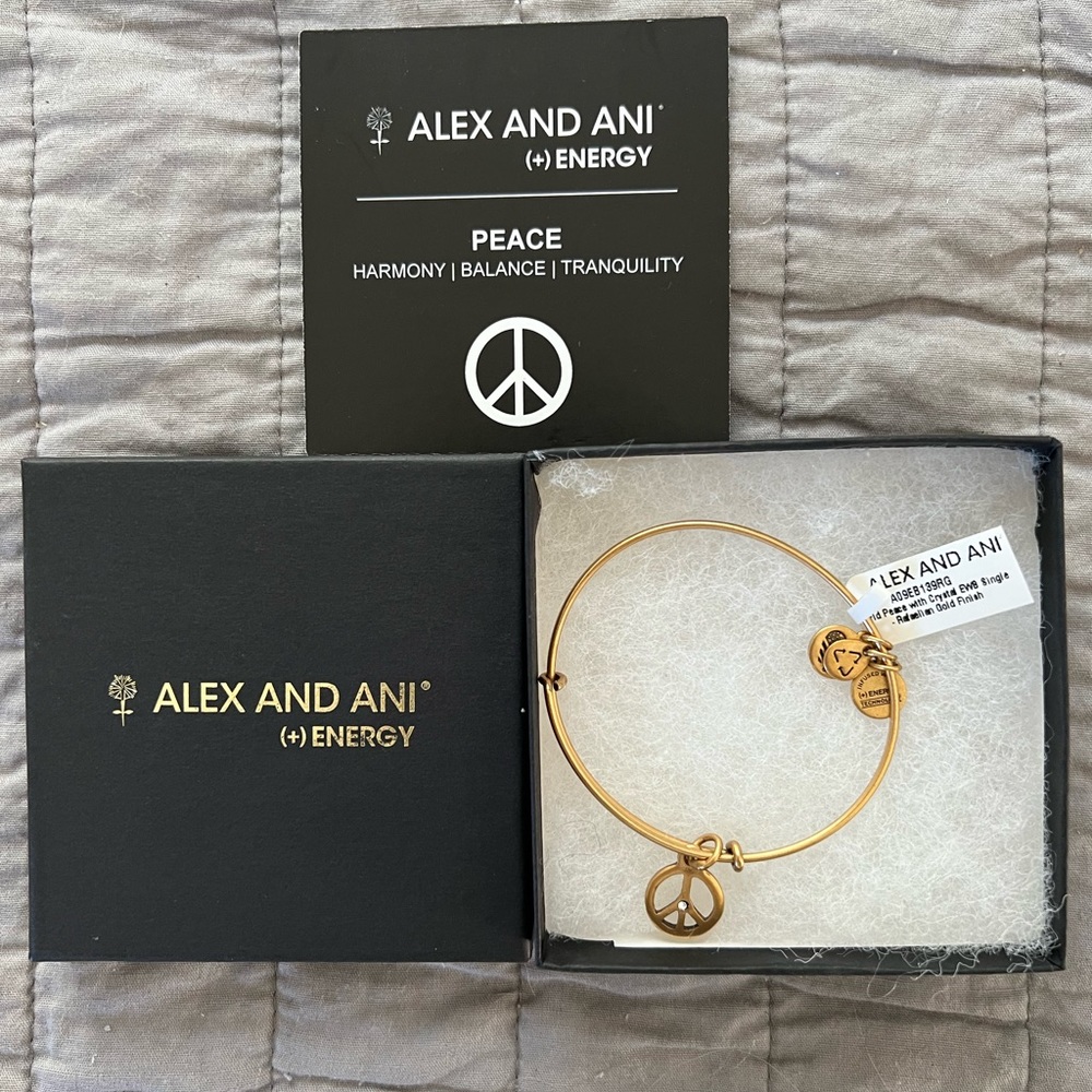 NWT Alex and Ani World Peace With crystal bangle bracelet